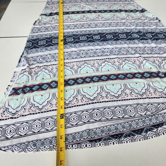 NWT Charlotte Russe Rayon Maxi Skirt Soft Elastic Waist Blue White Print Slits S - Picture 6 of 10